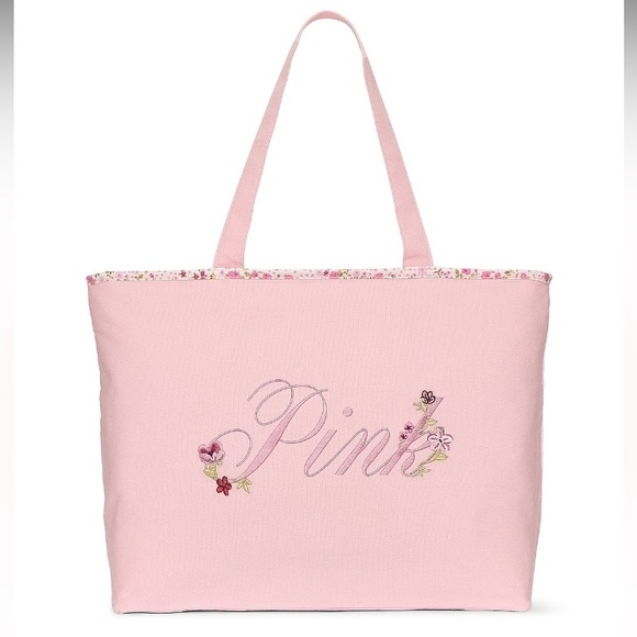 PINK Victoria's Secret Handbags - 💐VS Pink large canvas tote with floral embroidery 🌷SO PRETTY🌷 NWT